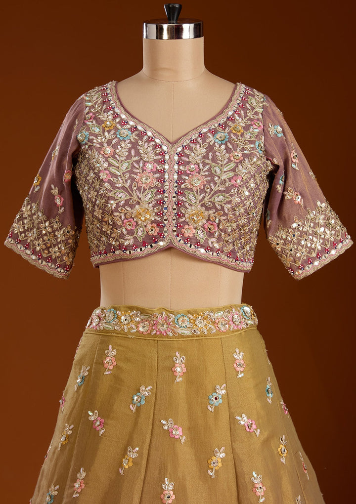 Lavender Threadwork Net Readymade Lehenga-koskii