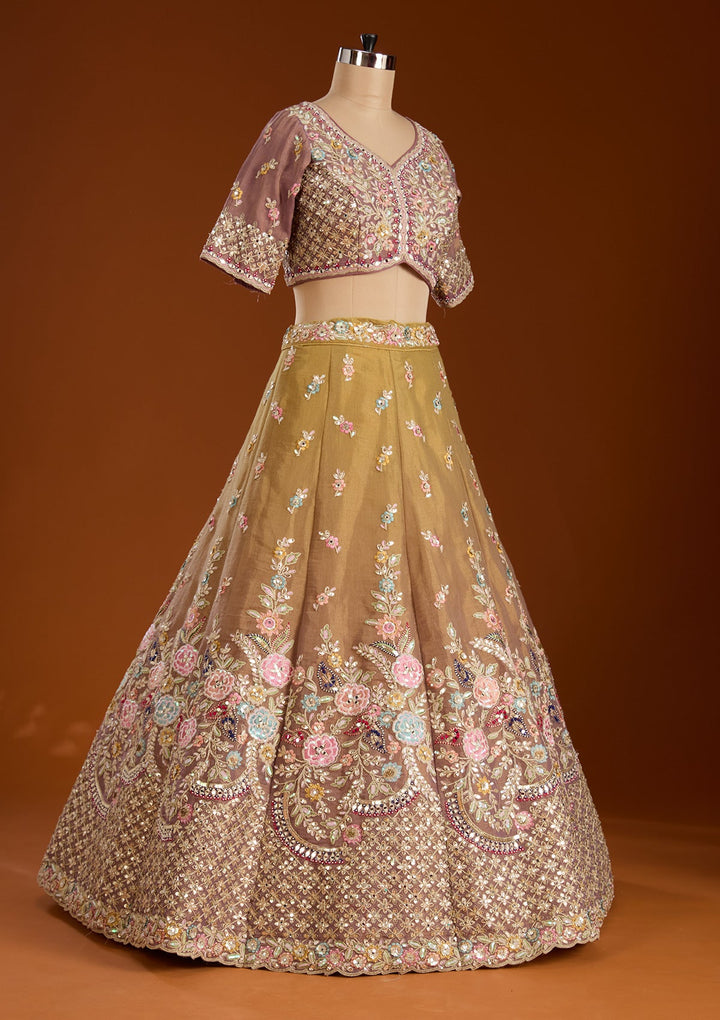 Lavender Threadwork Net Readymade Lehenga-koskii