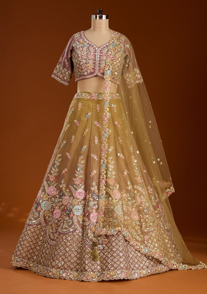 Lavender Threadwork Net Readymade Lehenga-koskii
