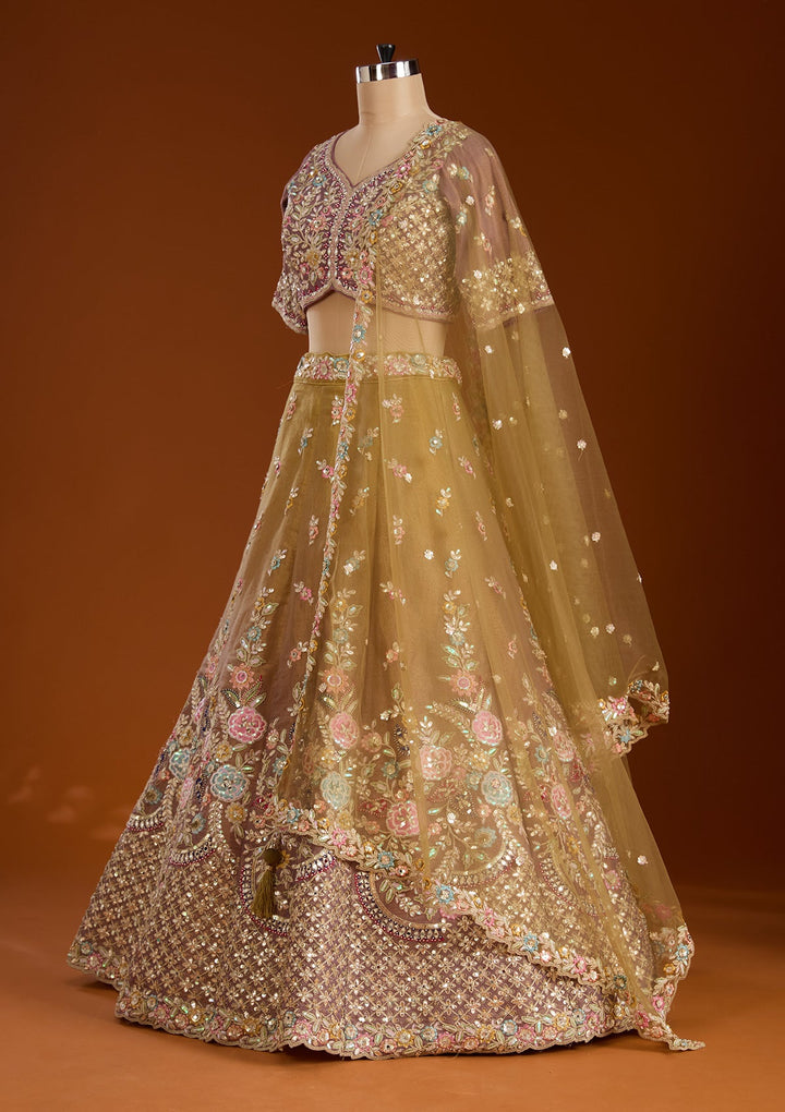 Lavender Threadwork Net Readymade Lehenga-koskii