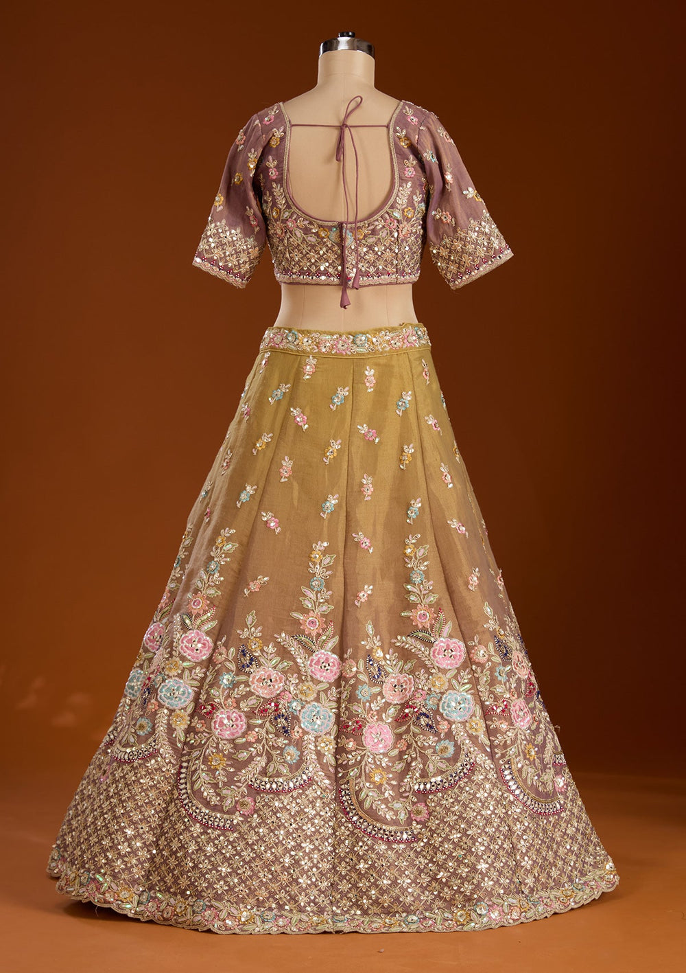 Lavender Threadwork Net Readymade Lehenga-koskii