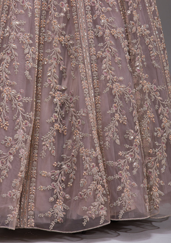 Beige Cutdana Net Readymade Lehenga-koskii