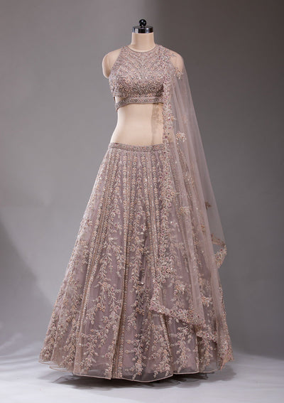 Beige Cutdana Net Readymade Lehenga-koskii