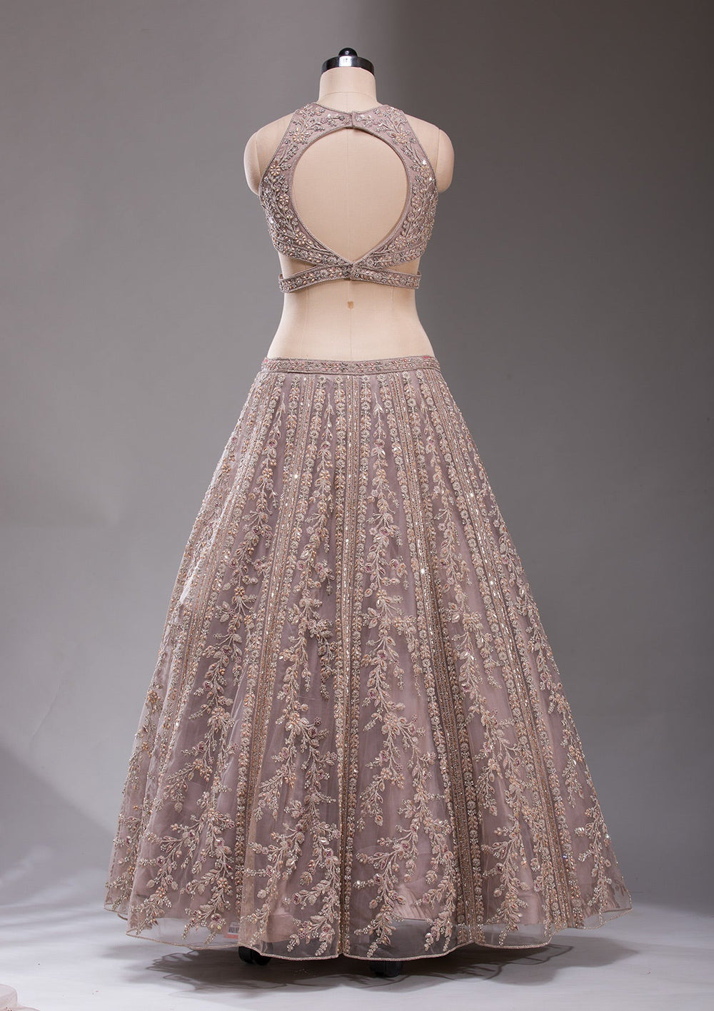 Beige Cutdana Net Readymade Lehenga-koskii