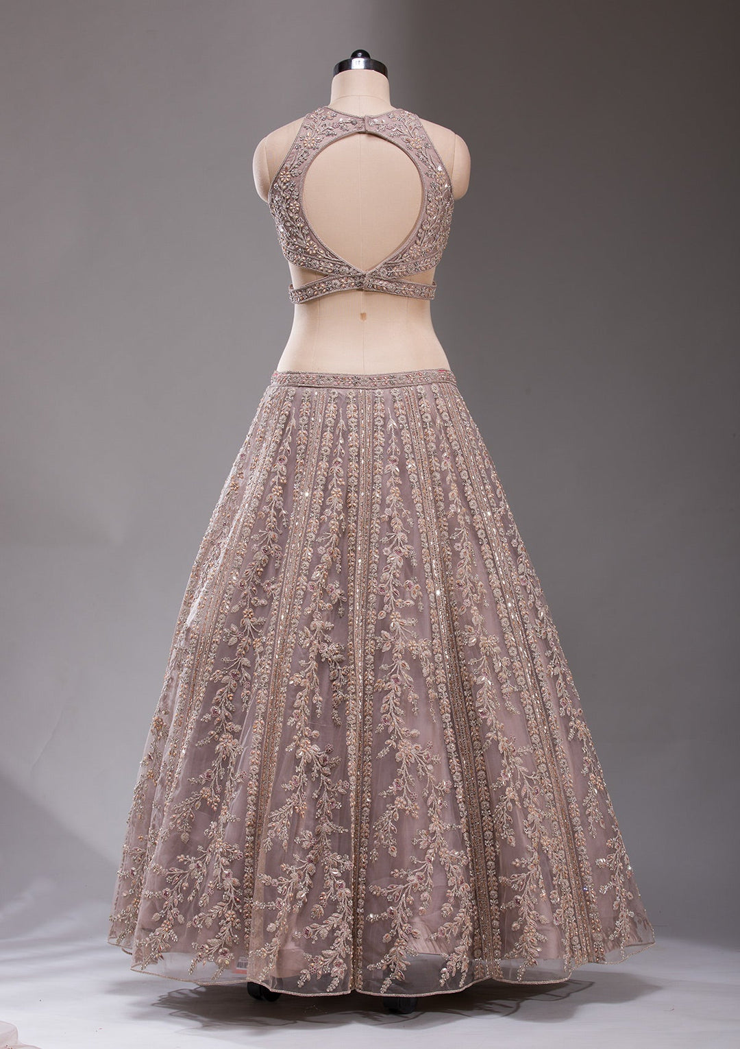 Beige Cutdana Net Readymade Lehenga-koskii