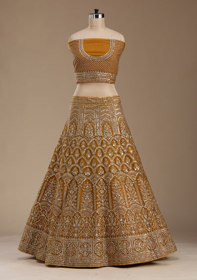 Mustard Zariwork Net Semi-Stitched Lehenga-koskii