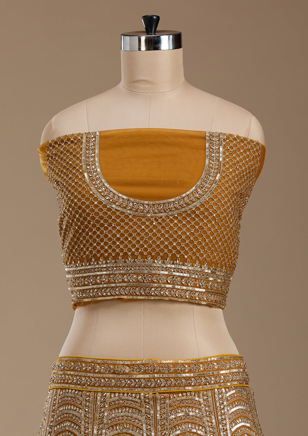 Mustard Zariwork Net Semi-Stitched Lehenga-koskii