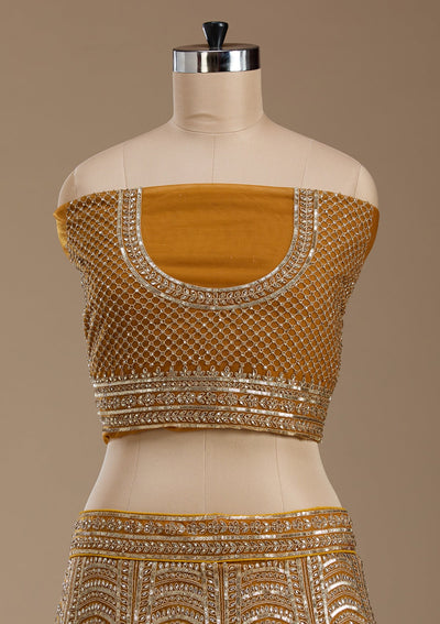Mustard Zariwork Net Semi-Stitched Lehenga-koskii