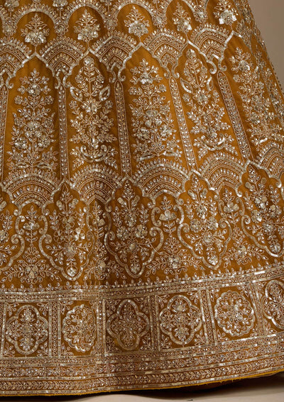 Mustard Zariwork Net Semi-Stitched Lehenga-koskii