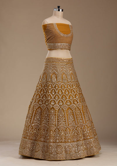 Mustard Zariwork Net Semi-Stitched Lehenga-koskii