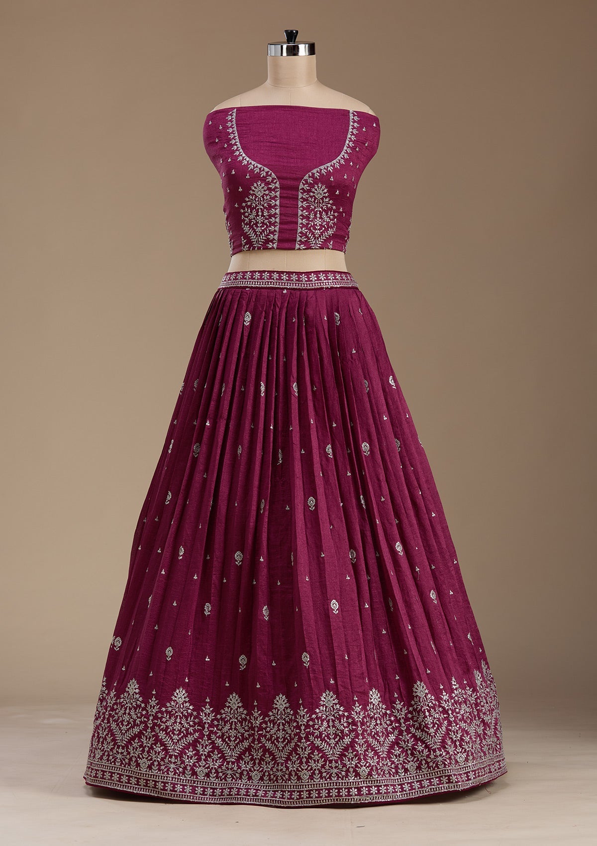 Purple Zariwork Net Semi-Stitched Lehenga-koskii