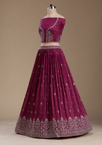 Purple Zariwork Net Semi-Stitched Lehenga-koskii
