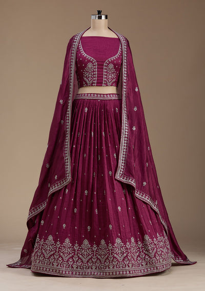 Purple Zariwork Net Semi-Stitched Lehenga-koskii