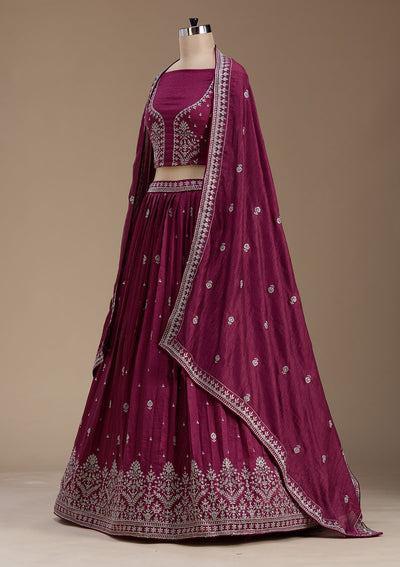 Purple Zariwork Net Semi-Stitched Lehenga-koskii