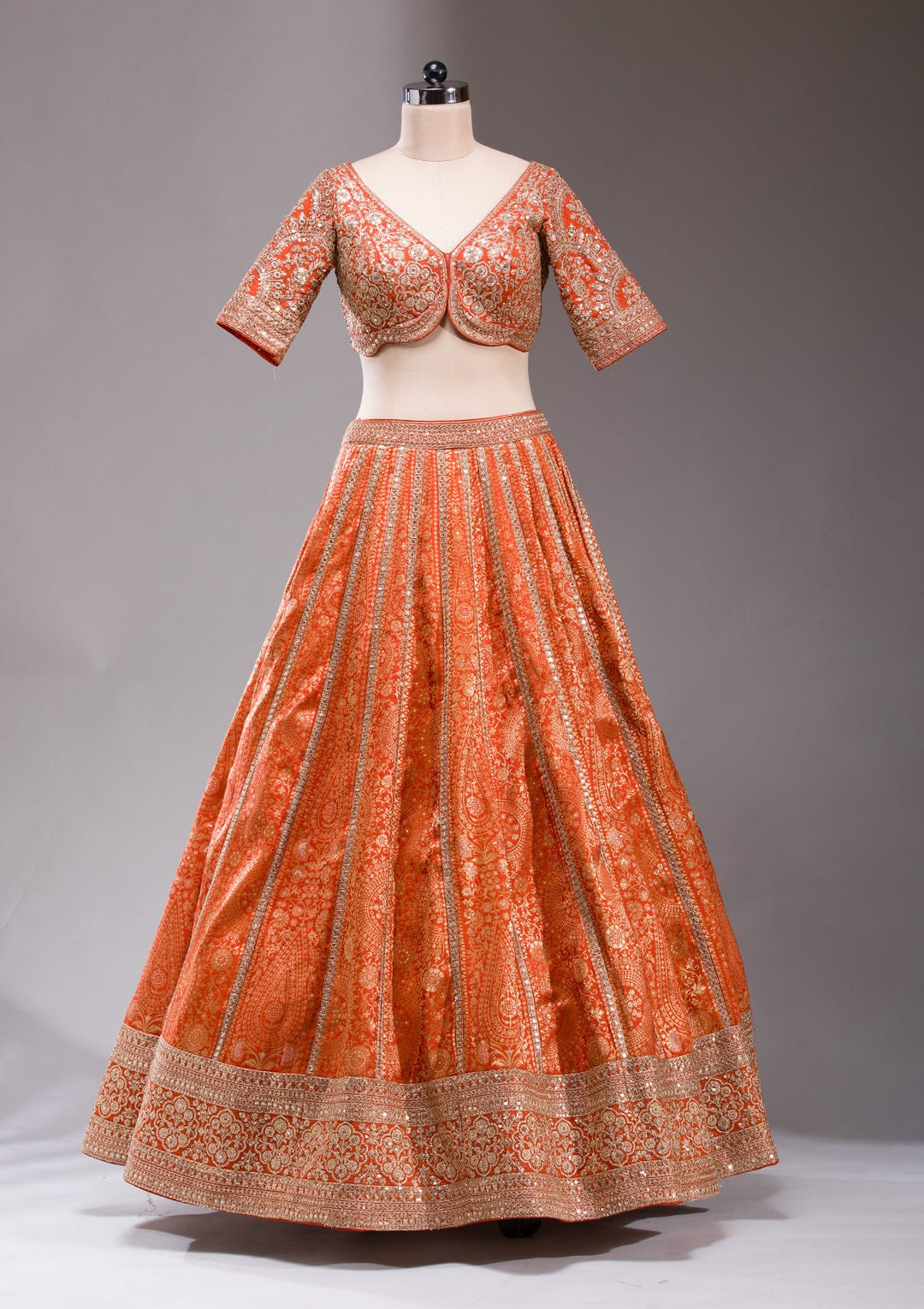Orange Cording Banarasi Readymade Lehenga-koskii