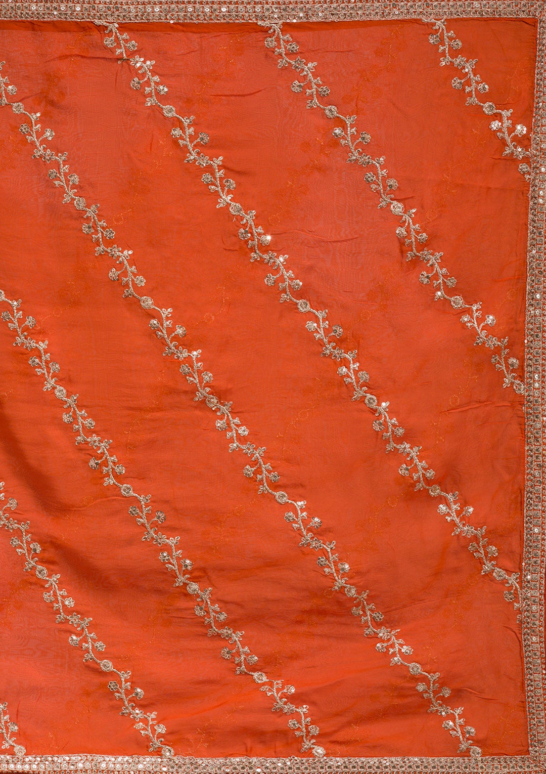 Orange Cording Banarasi Readymade Lehenga-koskii