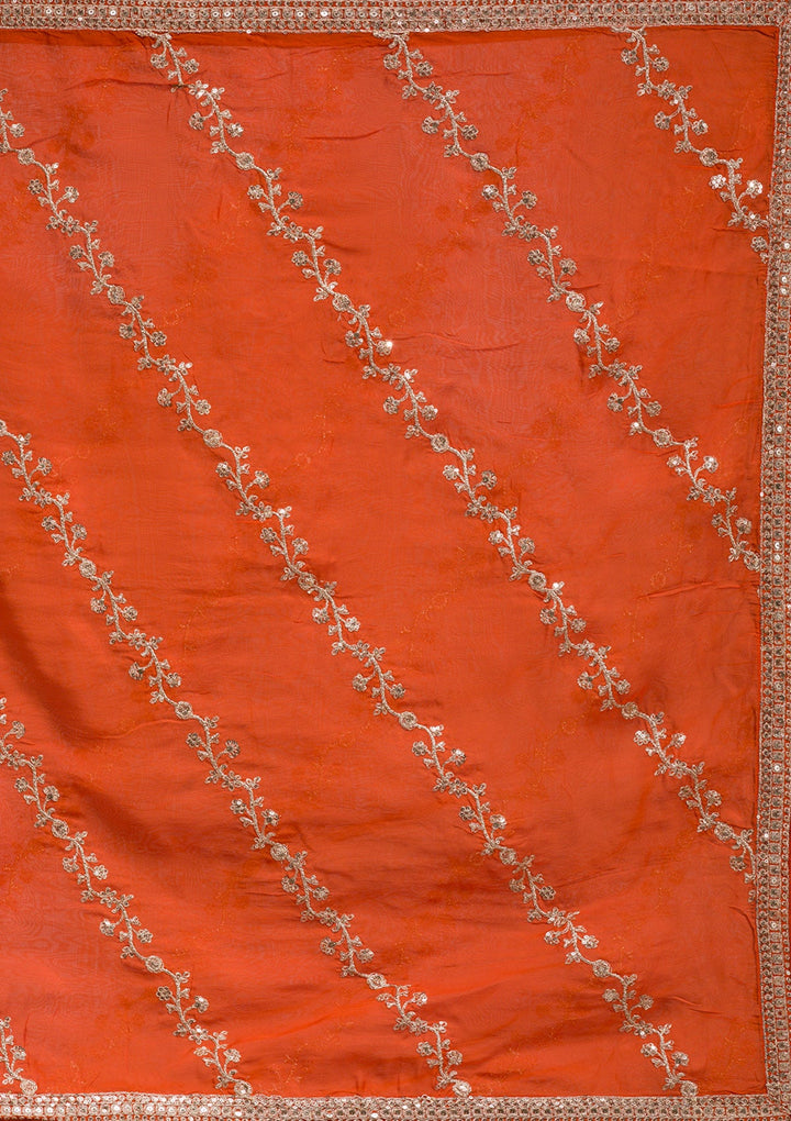 Orange Cording Banarasi Readymade Lehenga-koskii