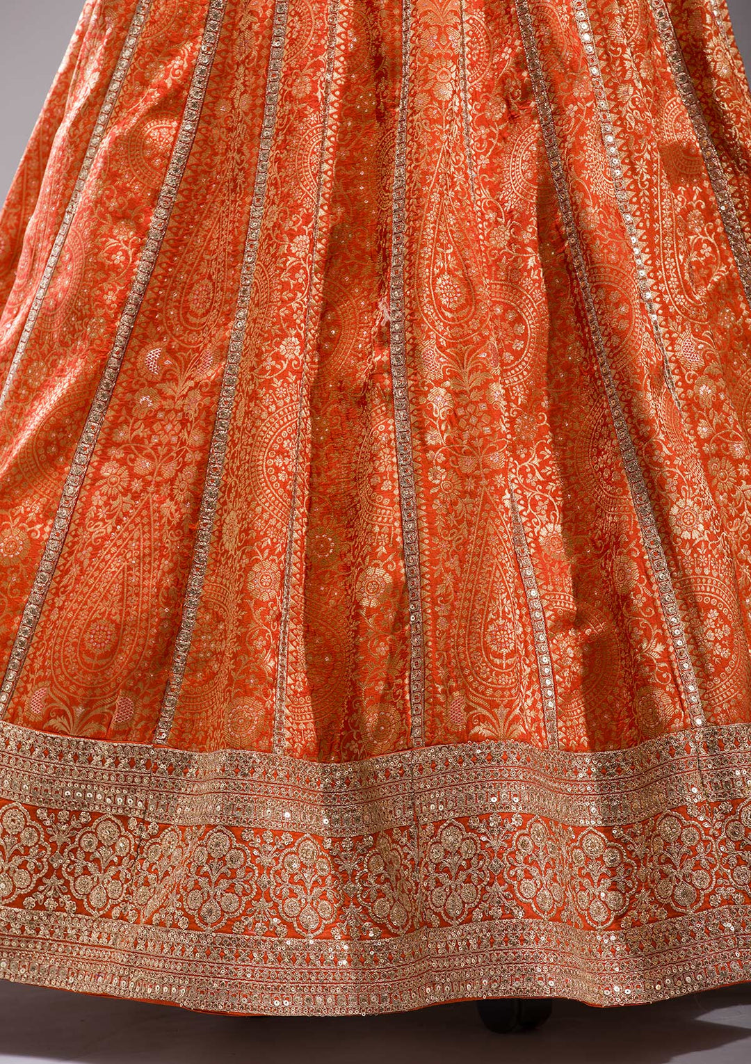 Orange Cording Banarasi Readymade Lehenga-koskii