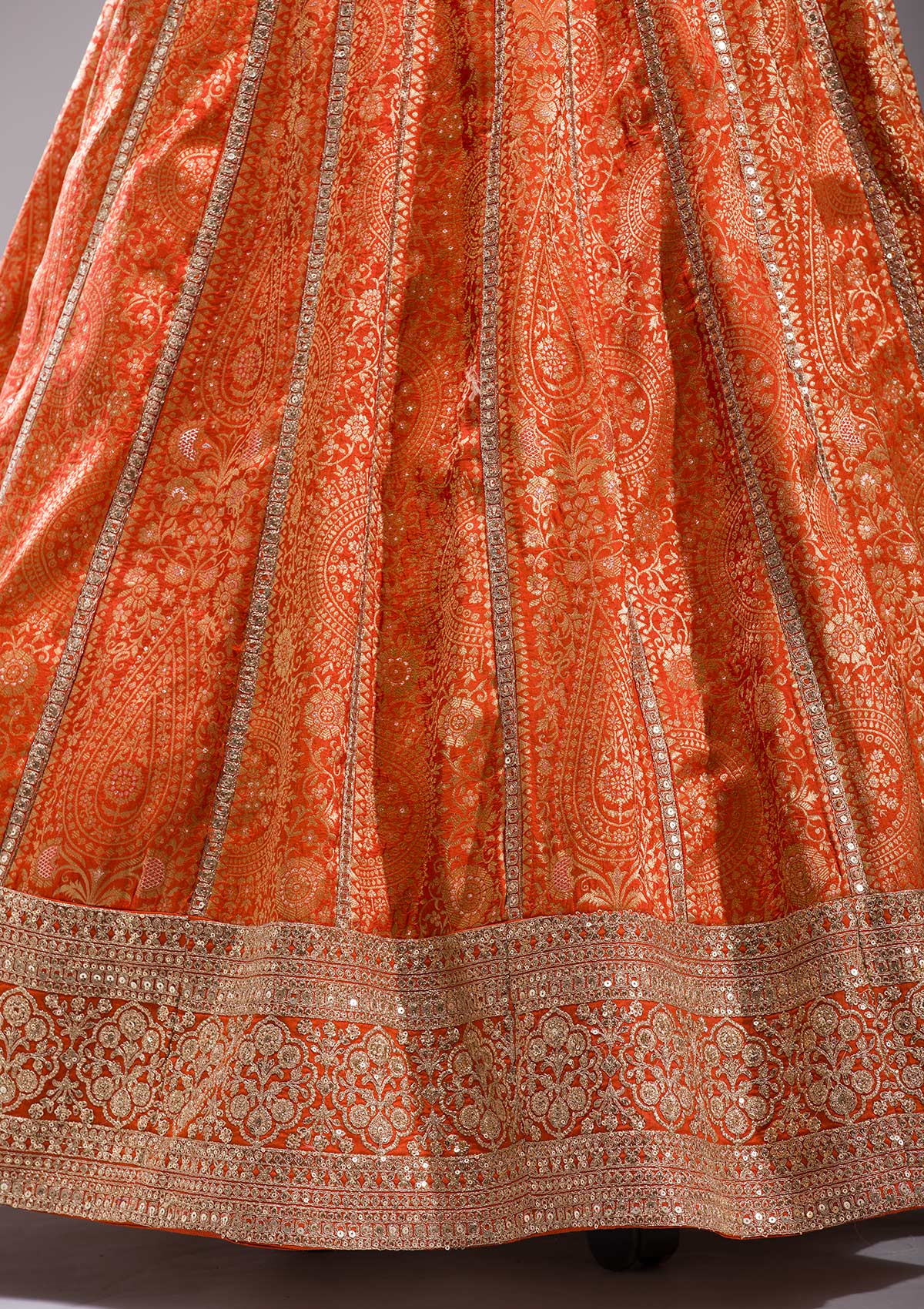 Orange Cording Banarasi Readymade Lehenga-koskii