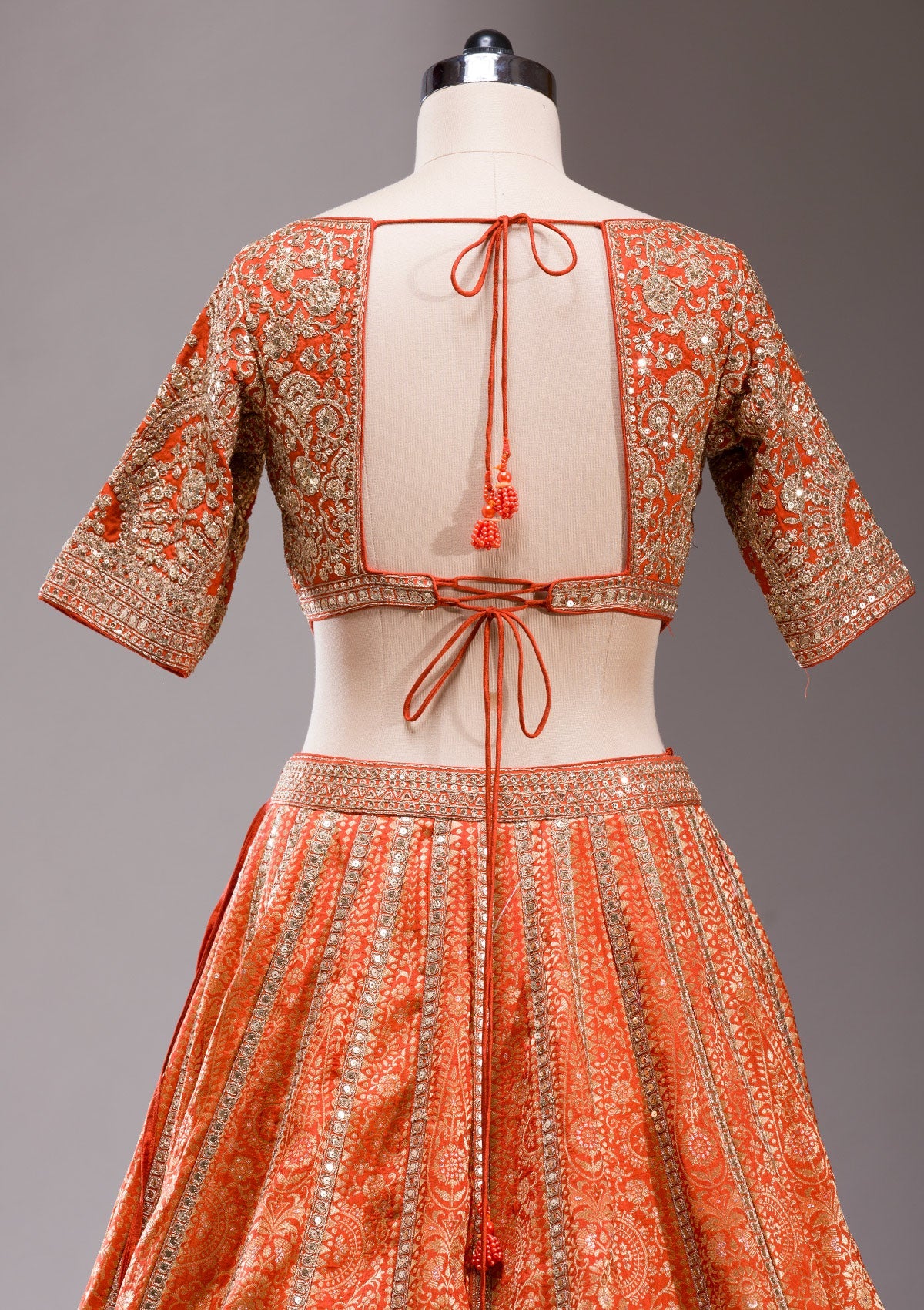 Orange Cording Banarasi Readymade Lehenga-koskii