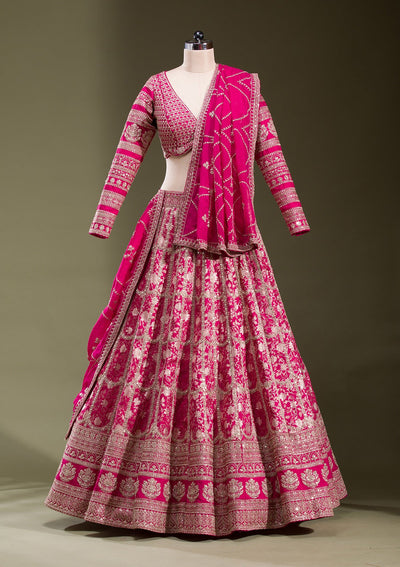 Rani Pink Cording Banarasi Readymade Lehenga-koskii
