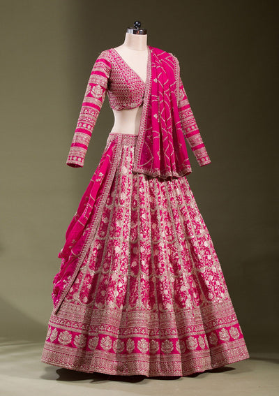 Rani Pink Cording Banarasi Readymade Lehenga-koskii