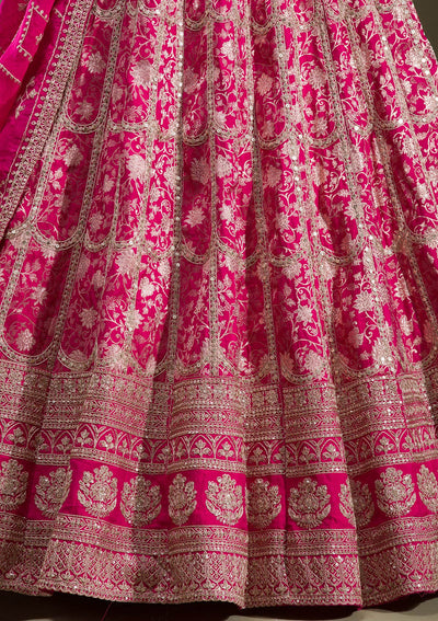 Rani Pink Cording Banarasi Readymade Lehenga-koskii