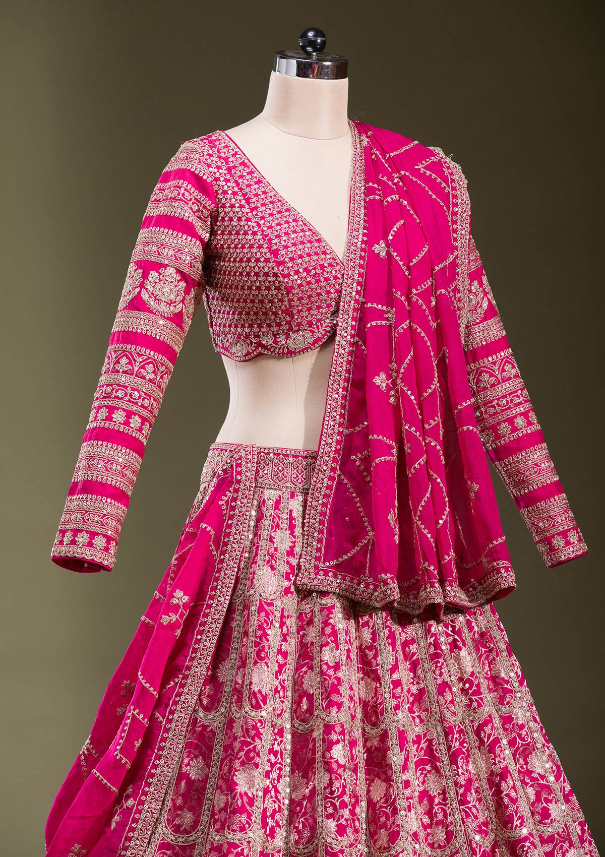 Rani Pink Cording Banarasi Readymade Lehenga-koskii