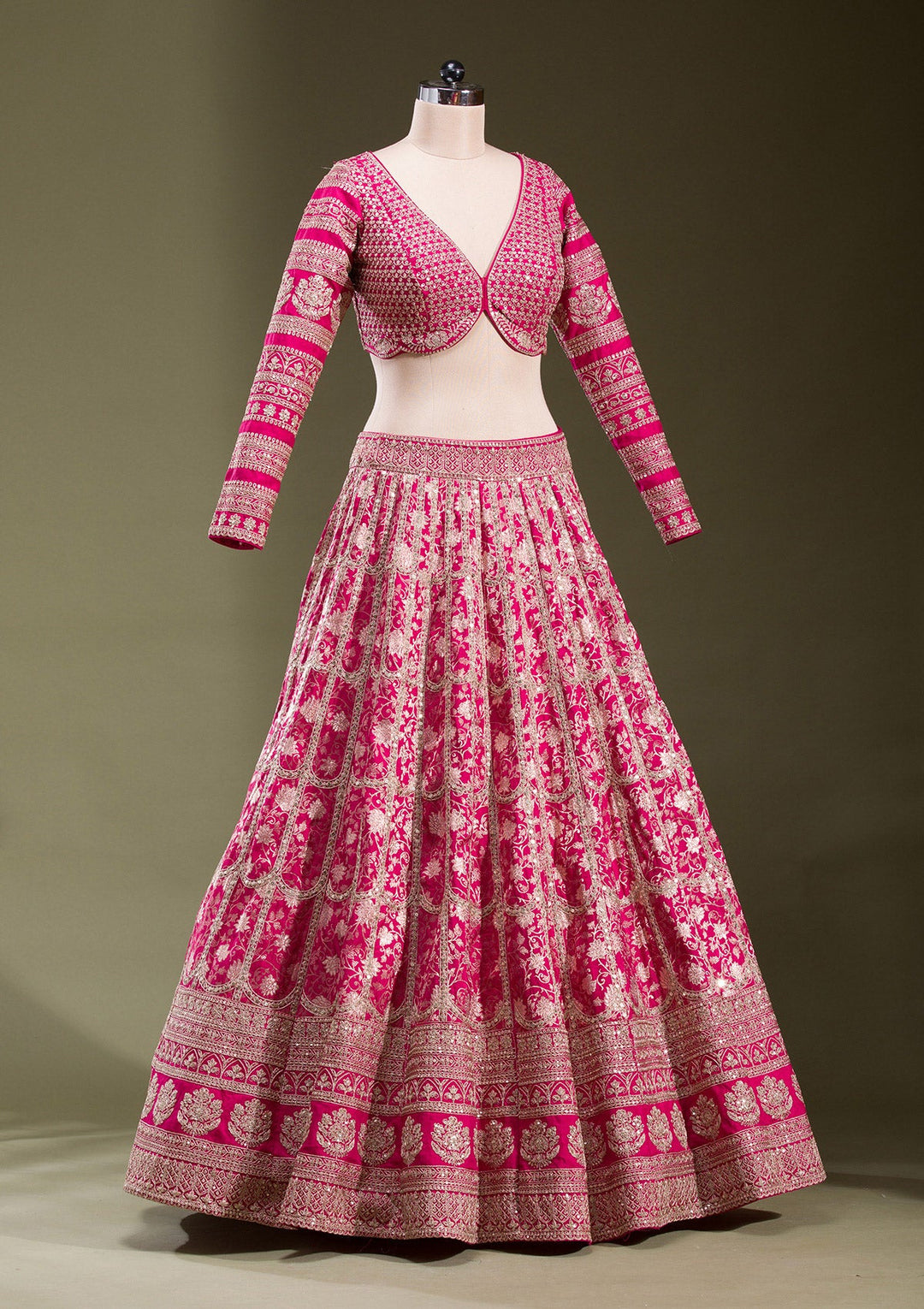 Rani Pink Cording Banarasi Readymade Lehenga-koskii