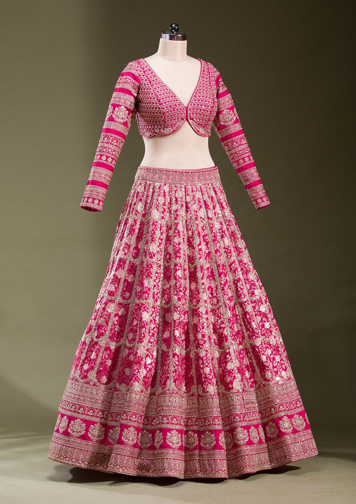 Rani Pink Cording Banarasi Readymade Lehenga-koskii