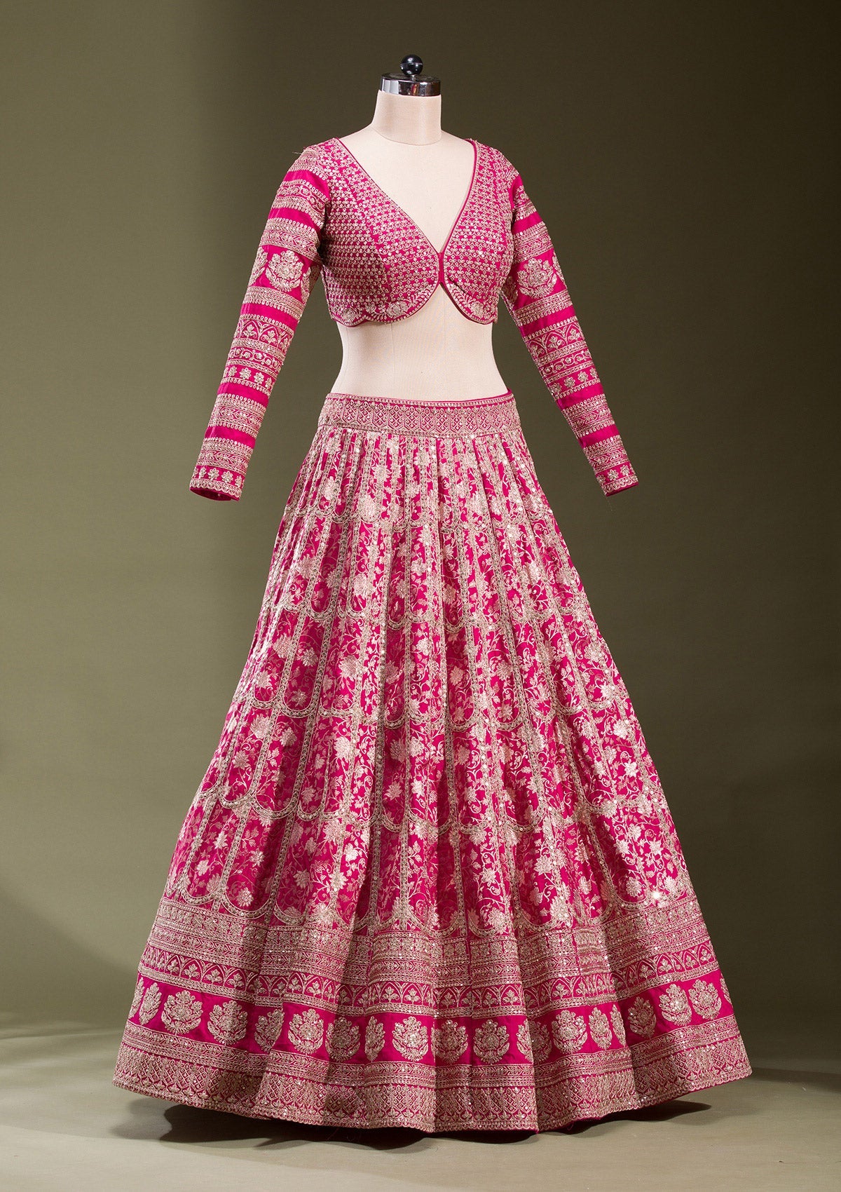 Rani Pink Cording Banarasi Readymade Lehenga-koskii