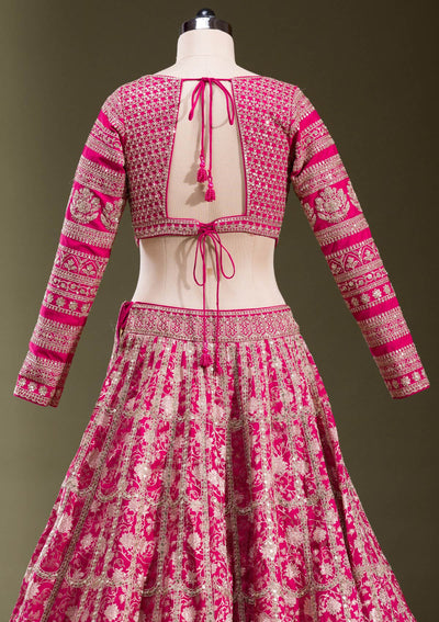 Rani Pink Cording Banarasi Readymade Lehenga-koskii