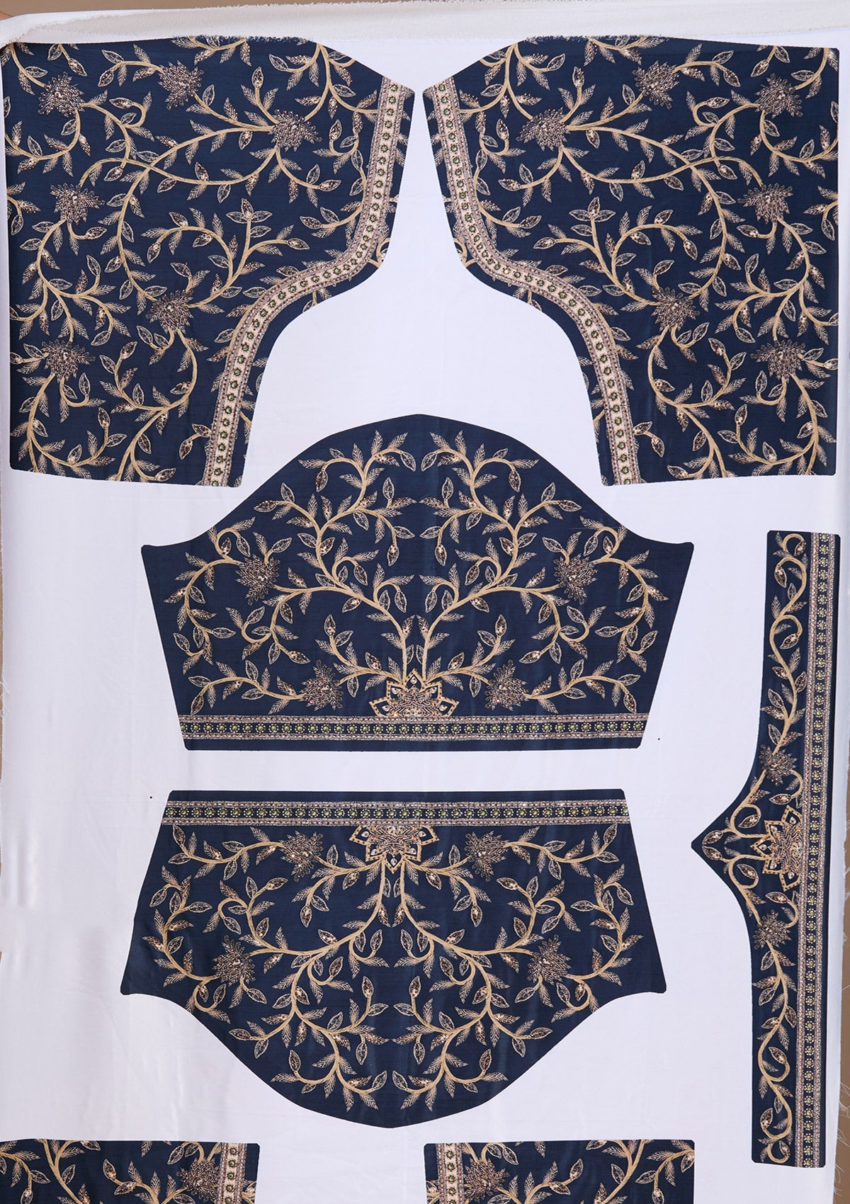Navy Blue Swarovski Raw Silk Readymade Lehenga-Koskii