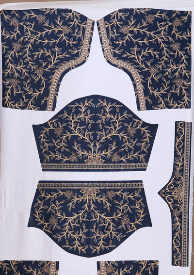 Navy Blue Swarovski Raw Silk Readymade Lehenga-Koskii