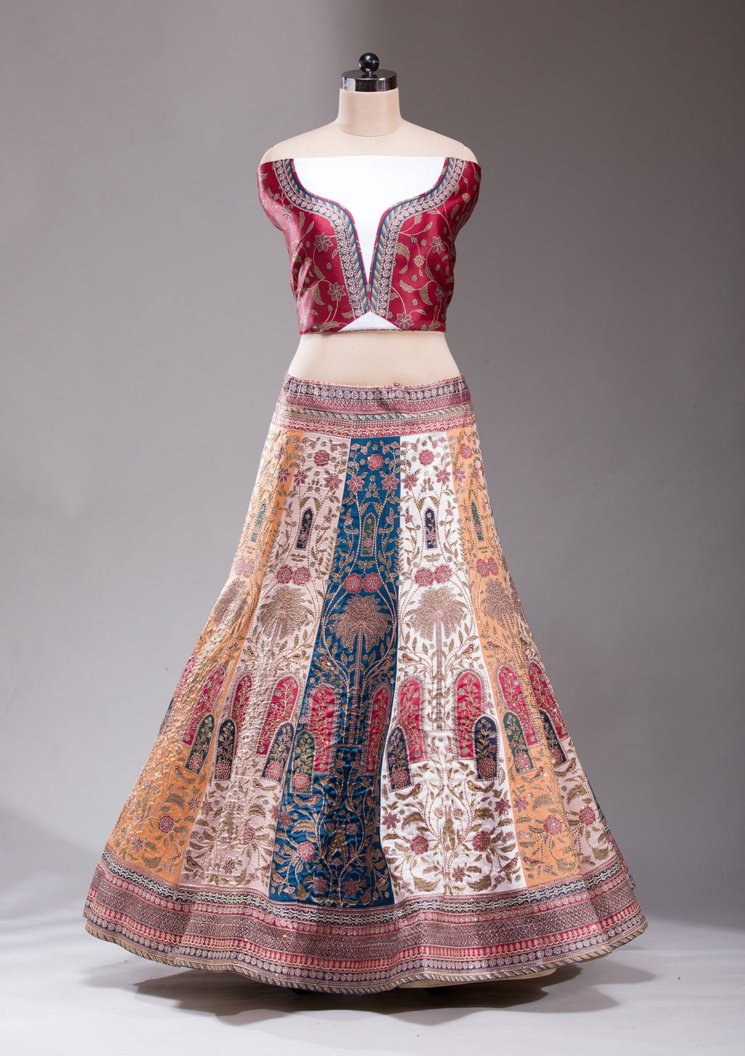 Multi Swarovski Raw Silk Readymade Lehenga-koskii