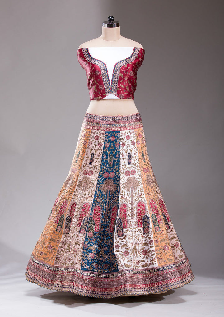 Multi Swarovski Raw Silk Readymade Lehenga-koskii