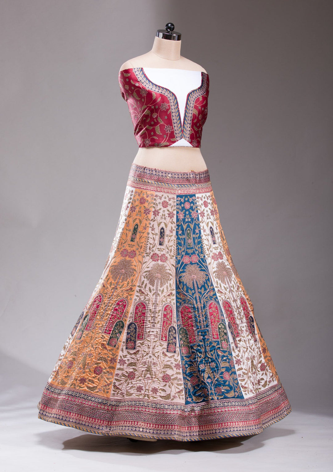 Multi Swarovski Raw Silk Readymade Lehenga-koskii