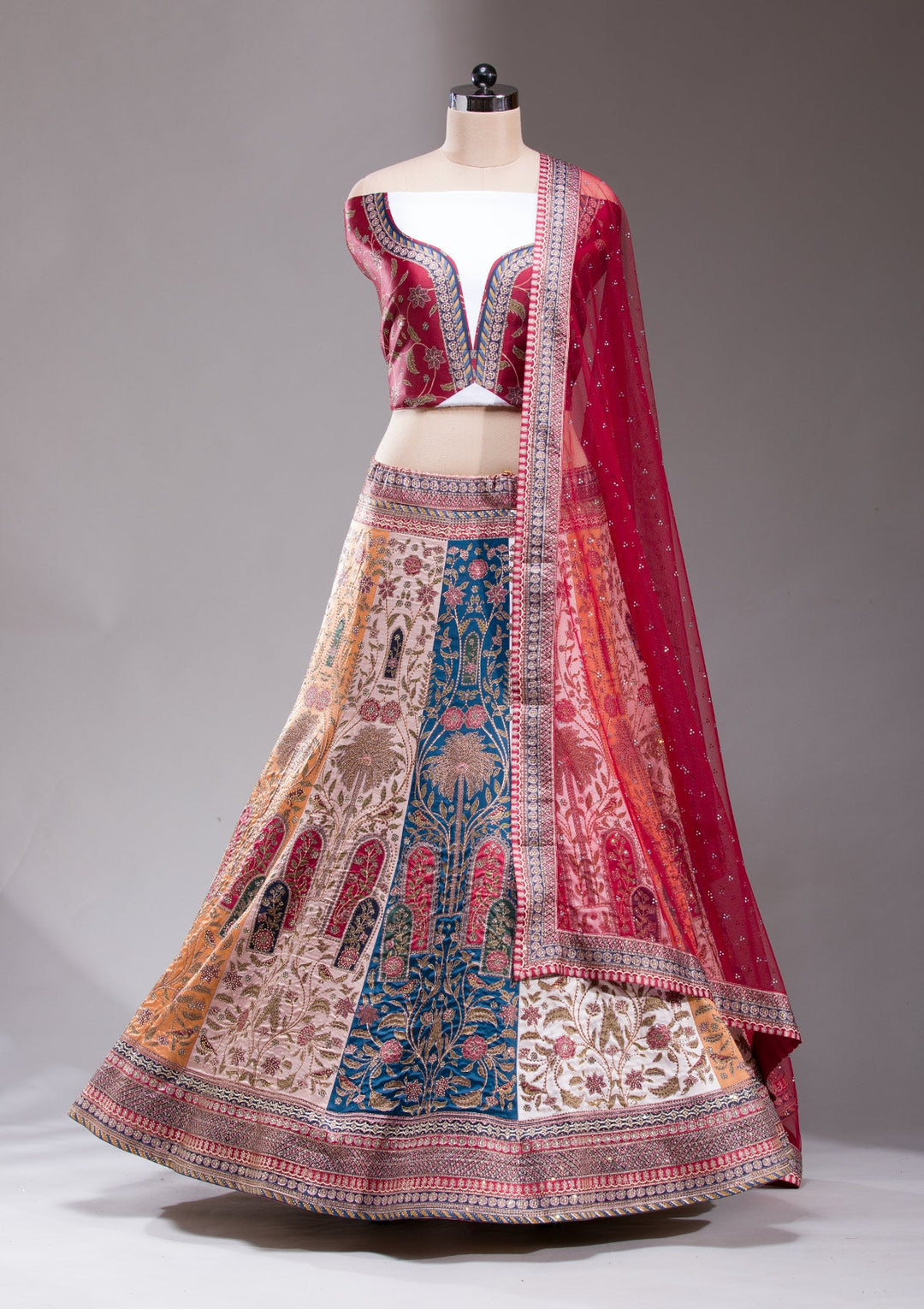 Multi Swarovski Raw Silk Readymade Lehenga-koskii