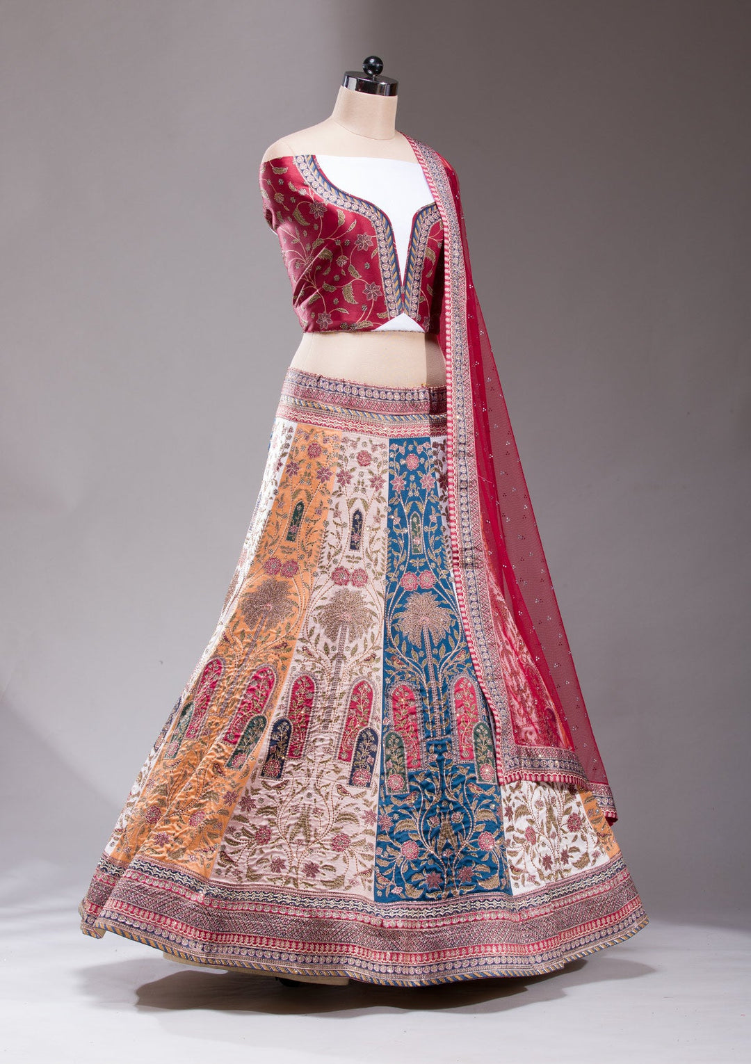 Multi Swarovski Raw Silk Readymade Lehenga-koskii