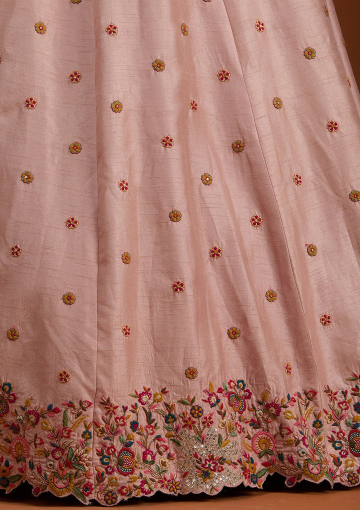 Baby Pink Sequins Raw Silk Readymade Lehenga-koskii
