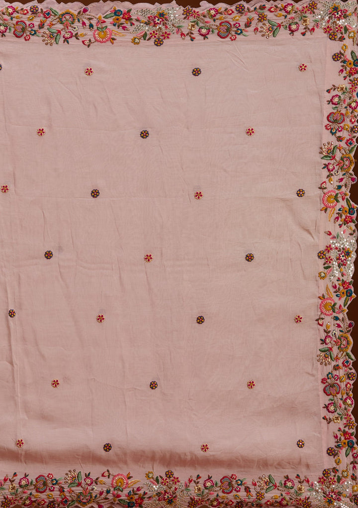 Baby Pink Sequins Raw Silk Readymade Lehenga-koskii