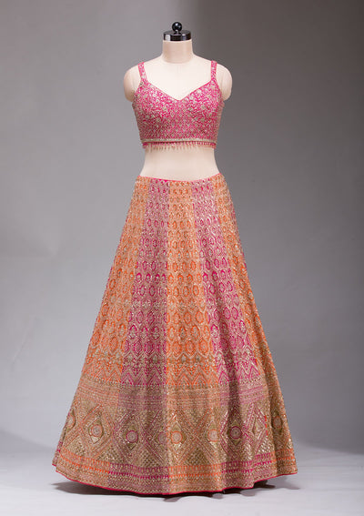 Rani Pink Zariwork Georgette Readymade Lehenga-koskii