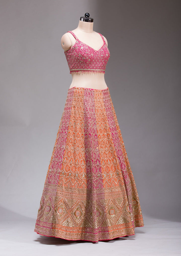 Rani Pink Zariwork Georgette Readymade Lehenga-koskii