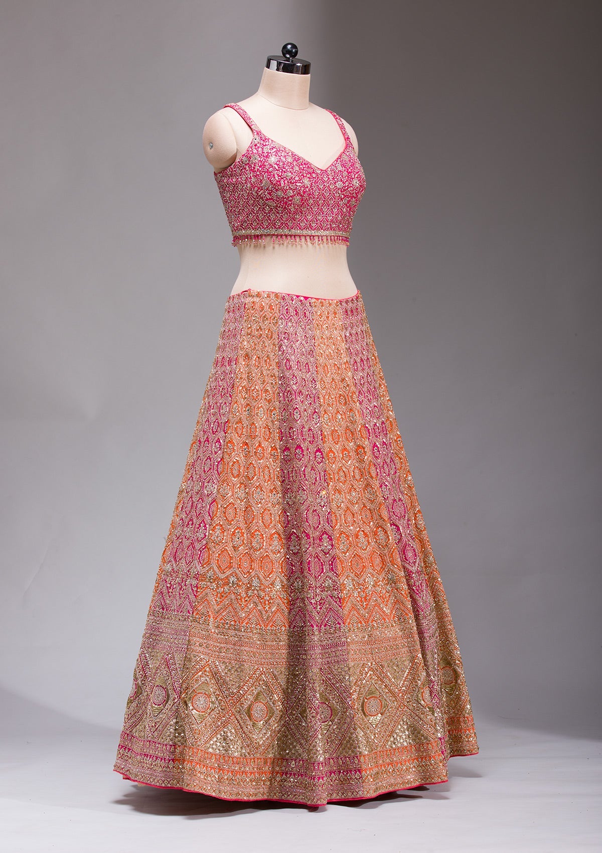 Rani Pink Zariwork Georgette Readymade Lehenga-koskii