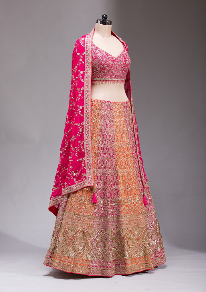 Rani Pink Zariwork Georgette Readymade Lehenga-koskii