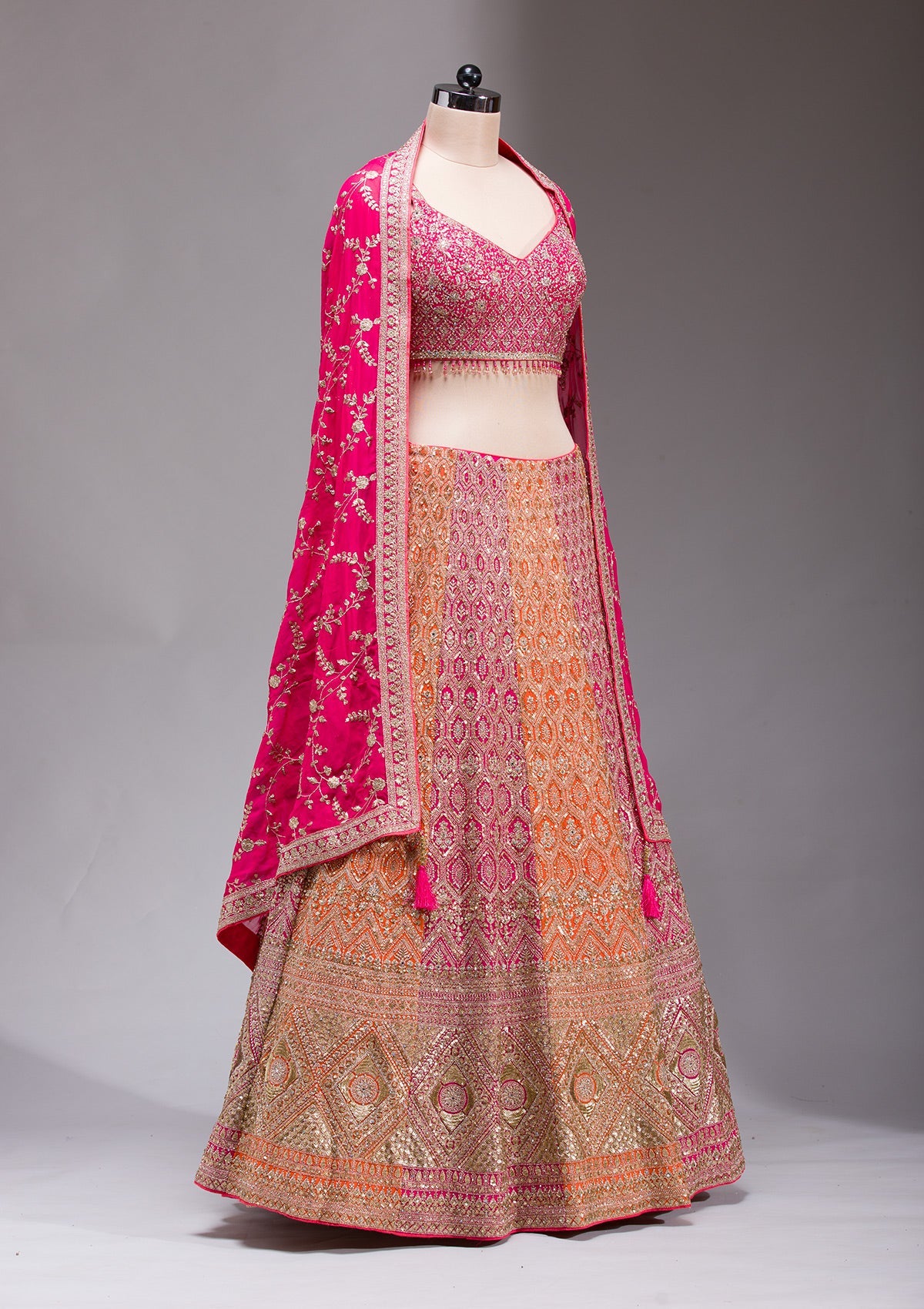 Rani Pink Zariwork Georgette Readymade Lehenga-koskii