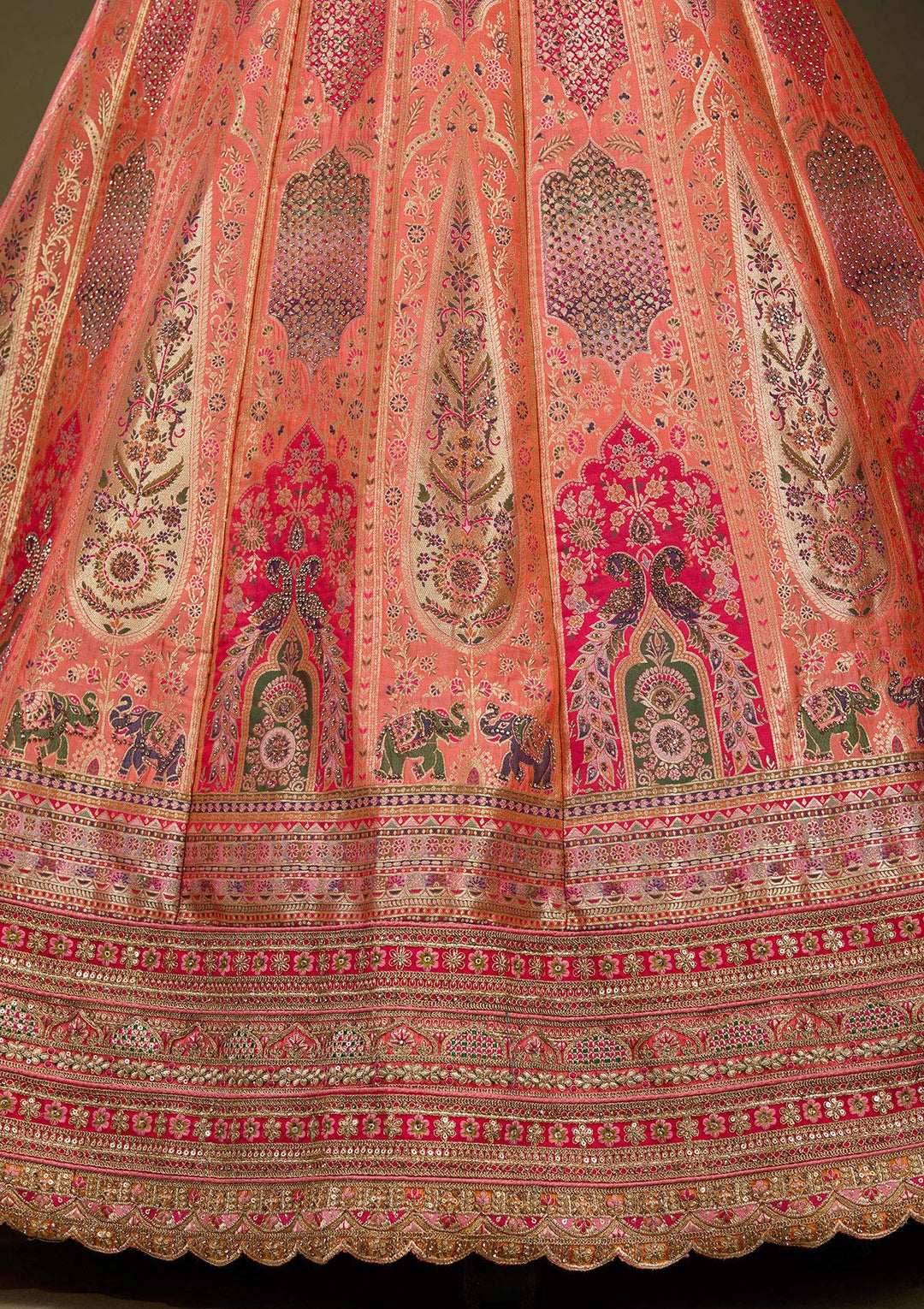 Light Orange Zariwork Banarasi Semi-Stitched Lehenga_Koskii