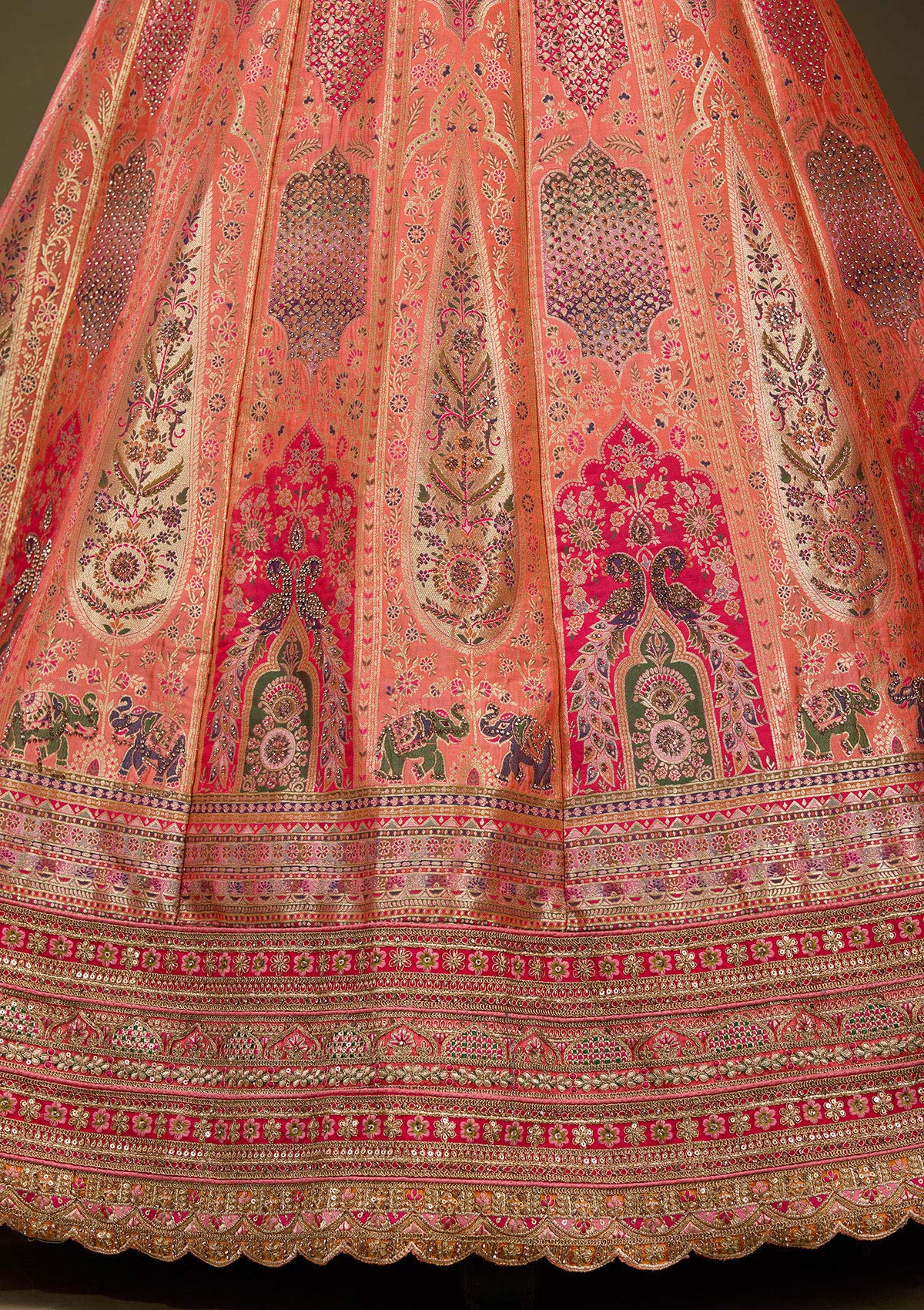 Light Orange Zariwork Banarasi Semi-Stitched Lehenga_Koskii