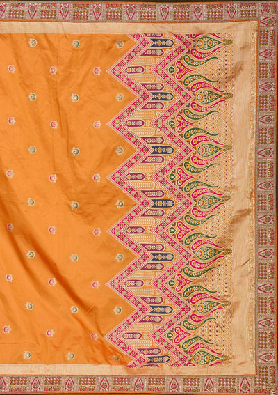 Light Orange Zariwork Banarasi Semi-Stitched Lehenga_Koskii