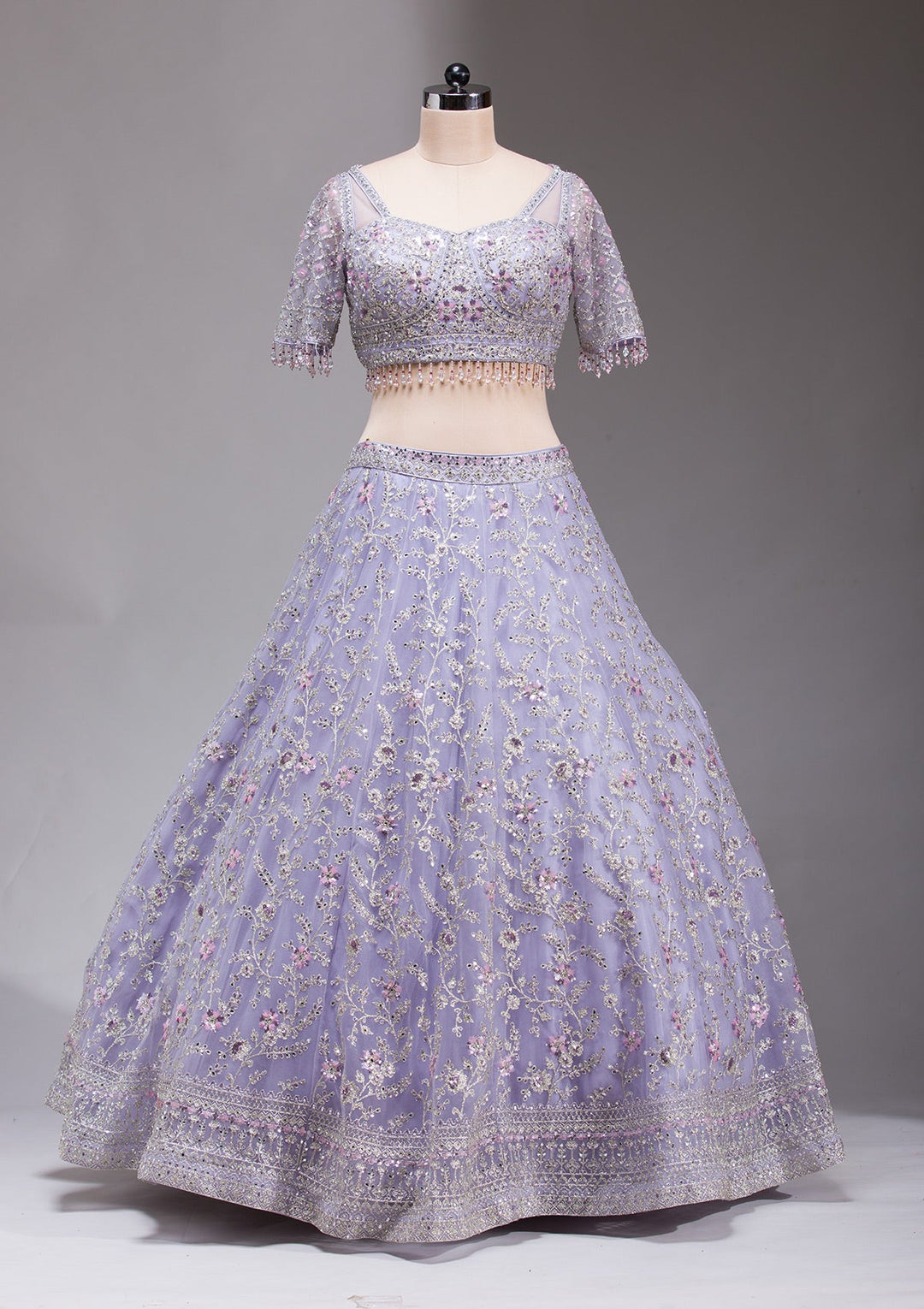 Lavender Stonework Net Readymade Lehenga-koskii